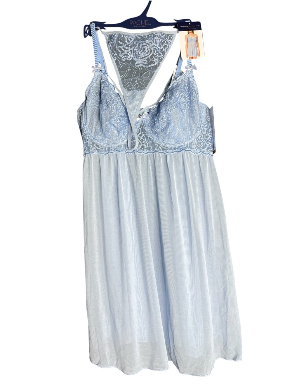 RACHEL Rachel Roy Light Blue Lace-Trim Chemise Sleepwear two-piece